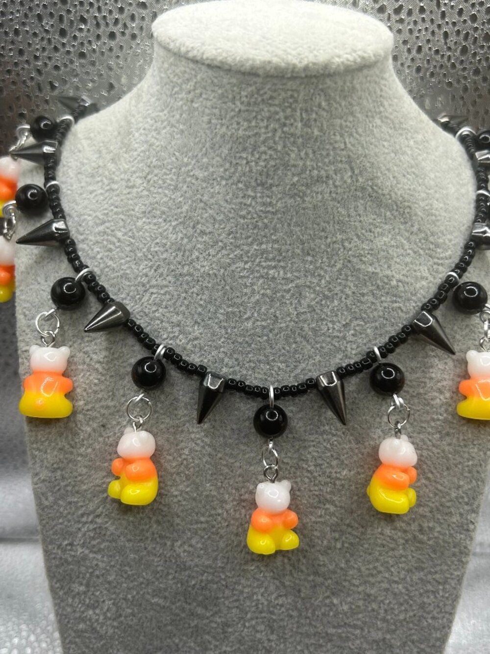 Handmade Candy Corn Bear and Spike Necklace 2